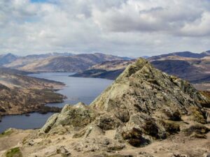Looking down on Loch Katrine in Loch Lomond & The Trossachs National Park from Ben A'an