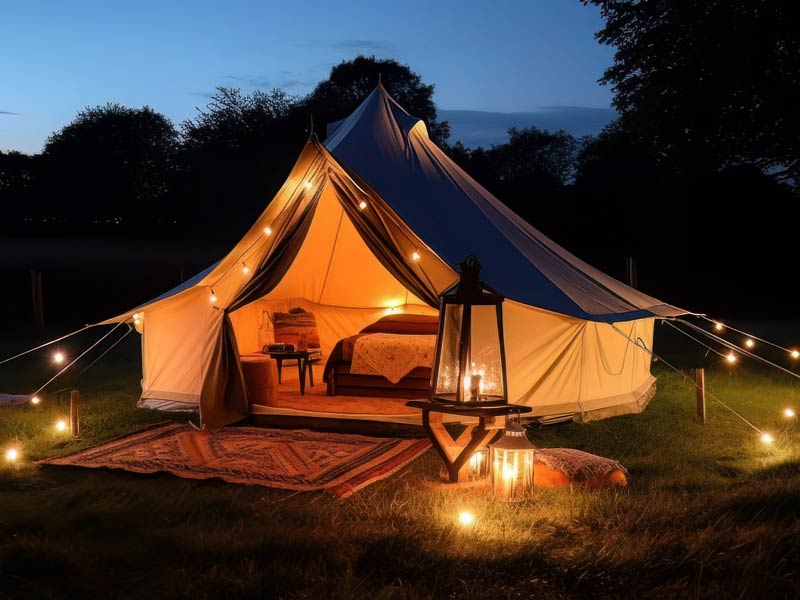 Glamping camping tent yurt fairy lights