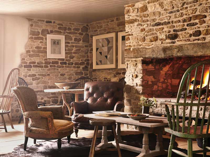 Bar area at the Wild Rabbit, Kingham on a sunny day 